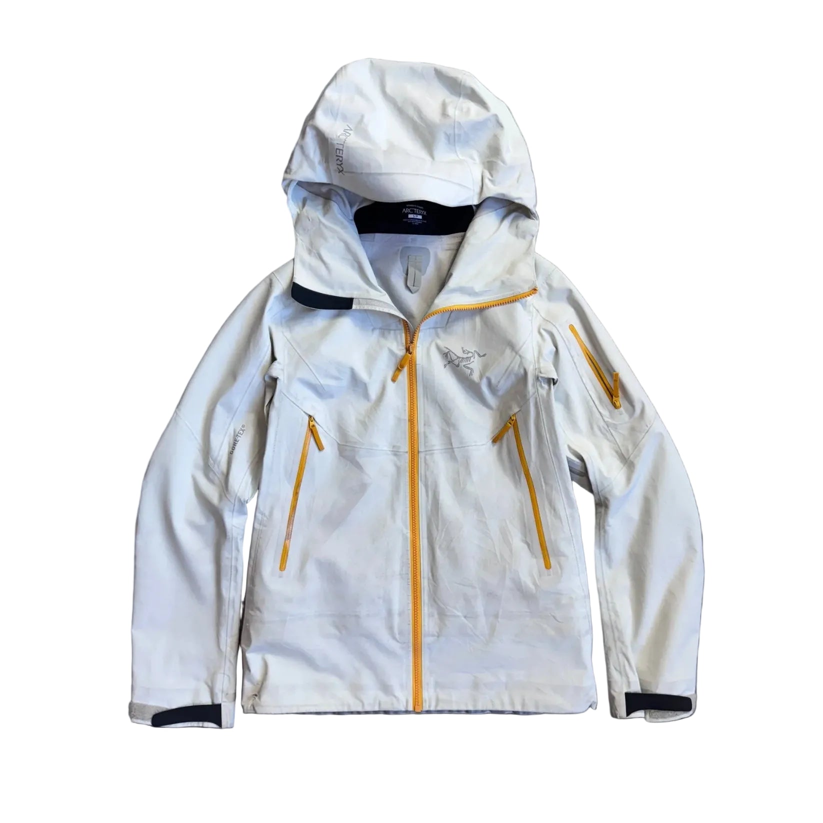 White jacket with orange zippers